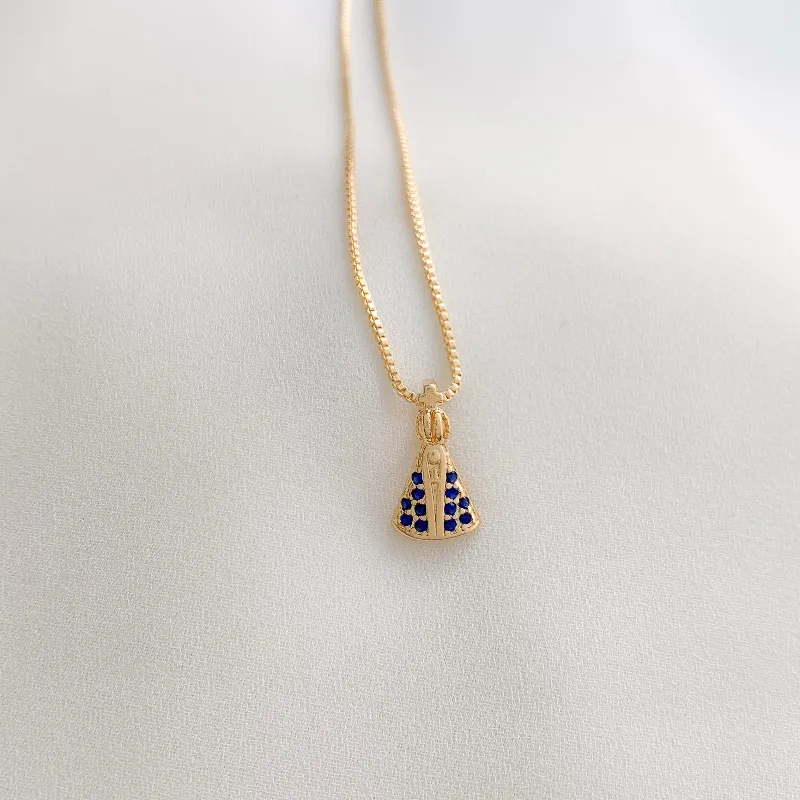 COLAR DE NOSSA SENHORA COM ZIRCONIA AZUL