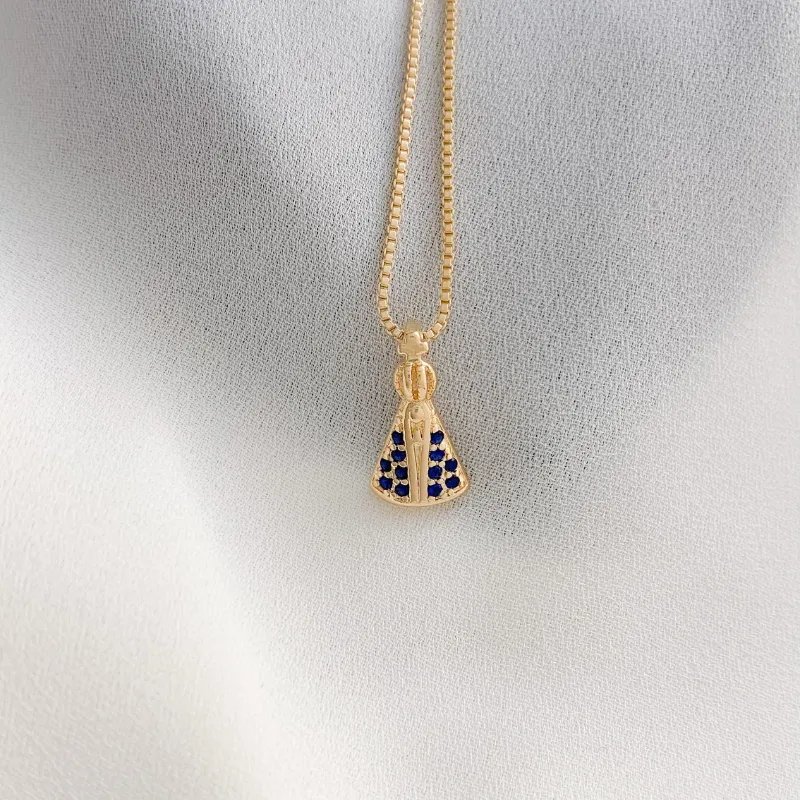 COLAR DE NOSSA SENHORA COM ZIRCONIA AZUL
