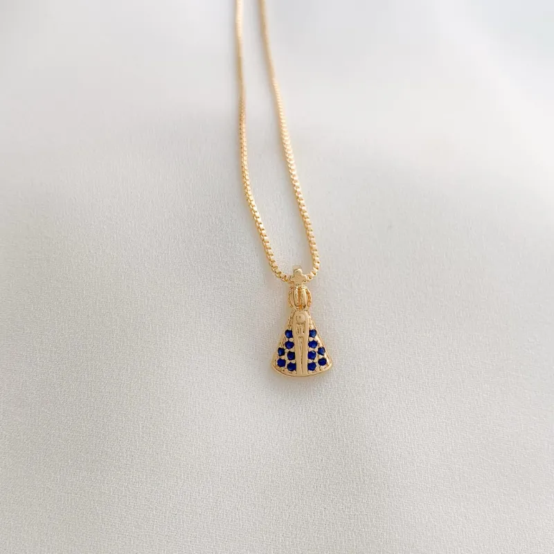 COLAR DE NOSSA SENHORA COM ZIRCONIA AZUL
