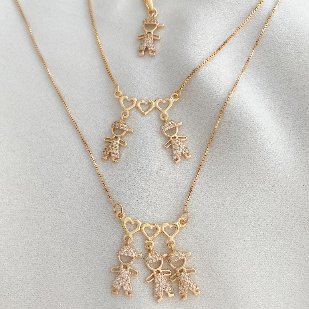 COLAR DE 2 FILHOS MENINO CRAVEJADO - MÃE