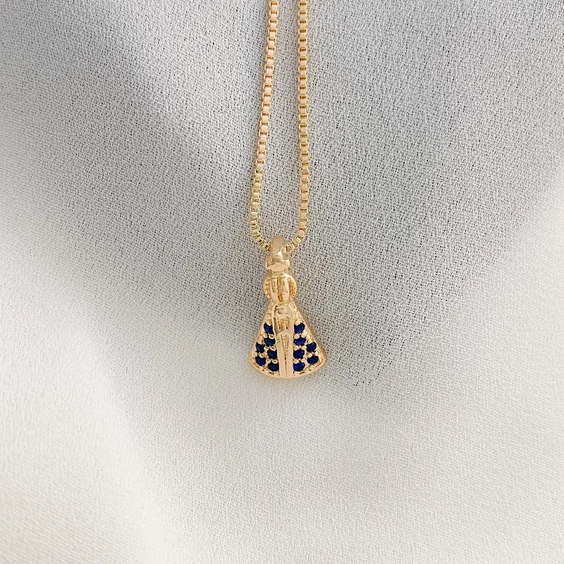 COLAR DE NOSSA SENHORA COM ZIRCONIA AZUL