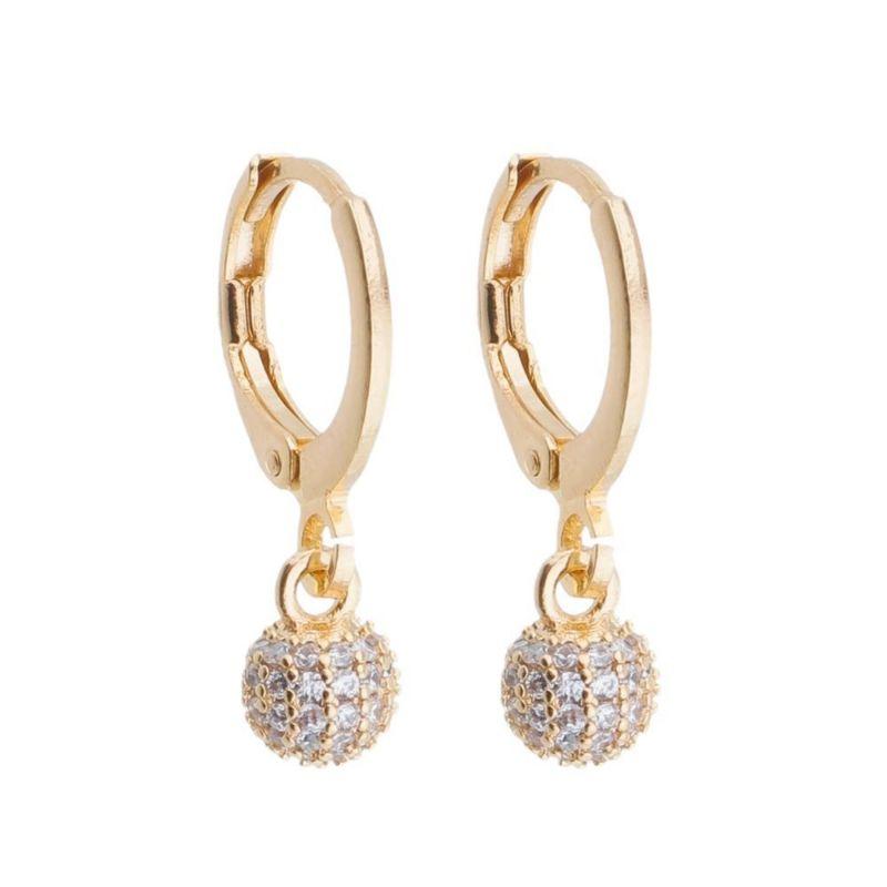 BRINCO ARGOLA COM BOLA CRAVEJADA BANHADO A OURO