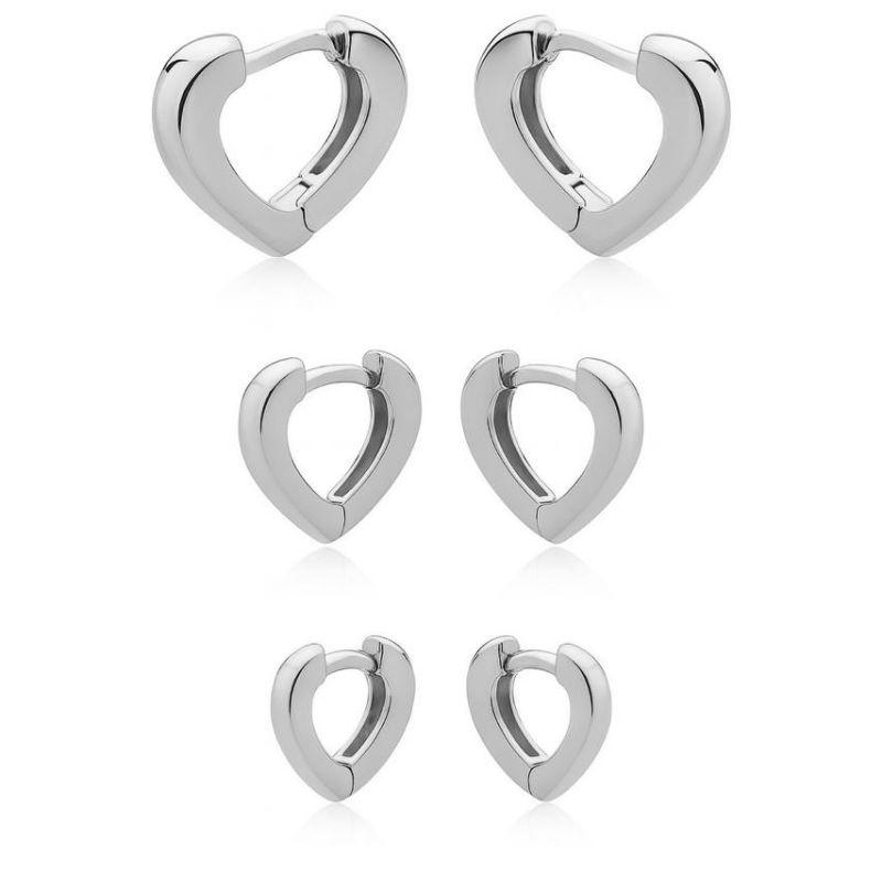 BRINCO TRIO ARGOLA CORAÇÃO LISO COM CORAÇÕES LATERAIS - RÓDIO BRANCO