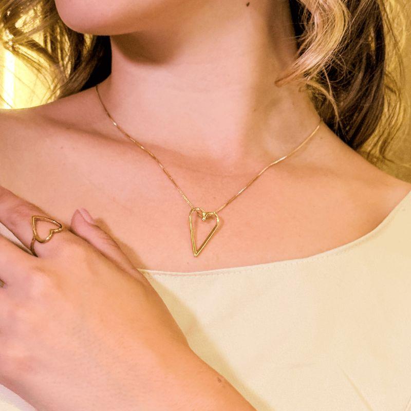 COLAR CORAÇÃO VAZADO LISO MÉDIO 45CM - AURA