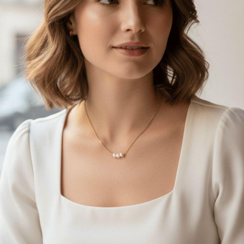 Colar Aura Veneziana com Trio de Pérolas Banho Ouro 18k