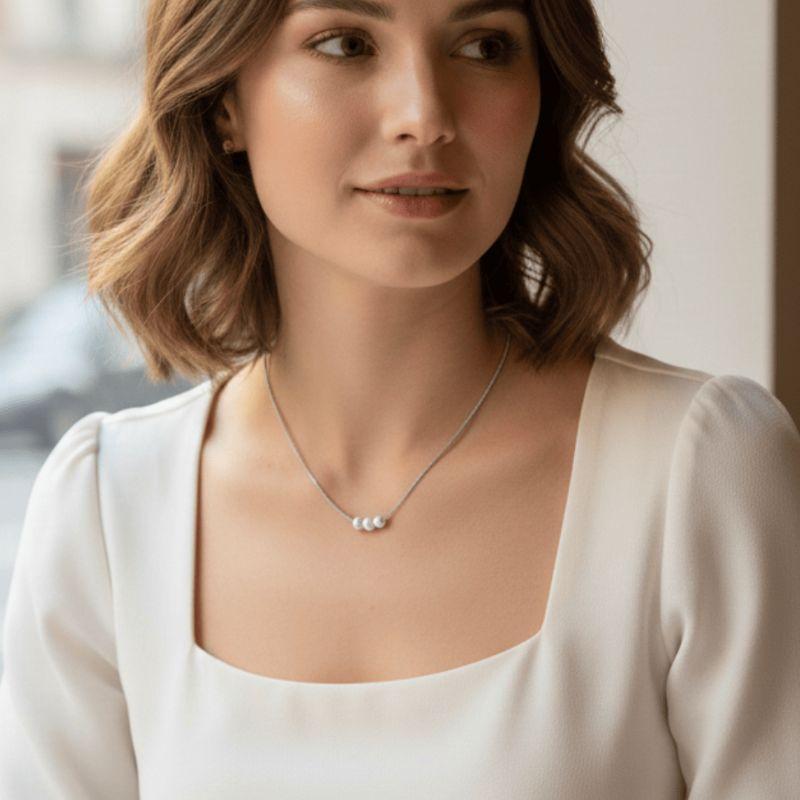 Colar Aura Veneziana com Trio de Pérolas Banho Ródio Branco