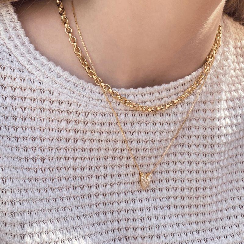 Colar Coração Cravejado Zircônias Jardim Secreto 45cm Banhado a Ouro 18k