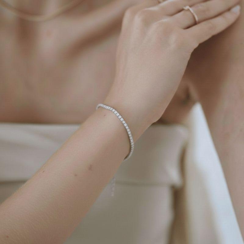 Pulseira Riviera Zircônias 1,5mm Best Seller Banho Ródio Branco