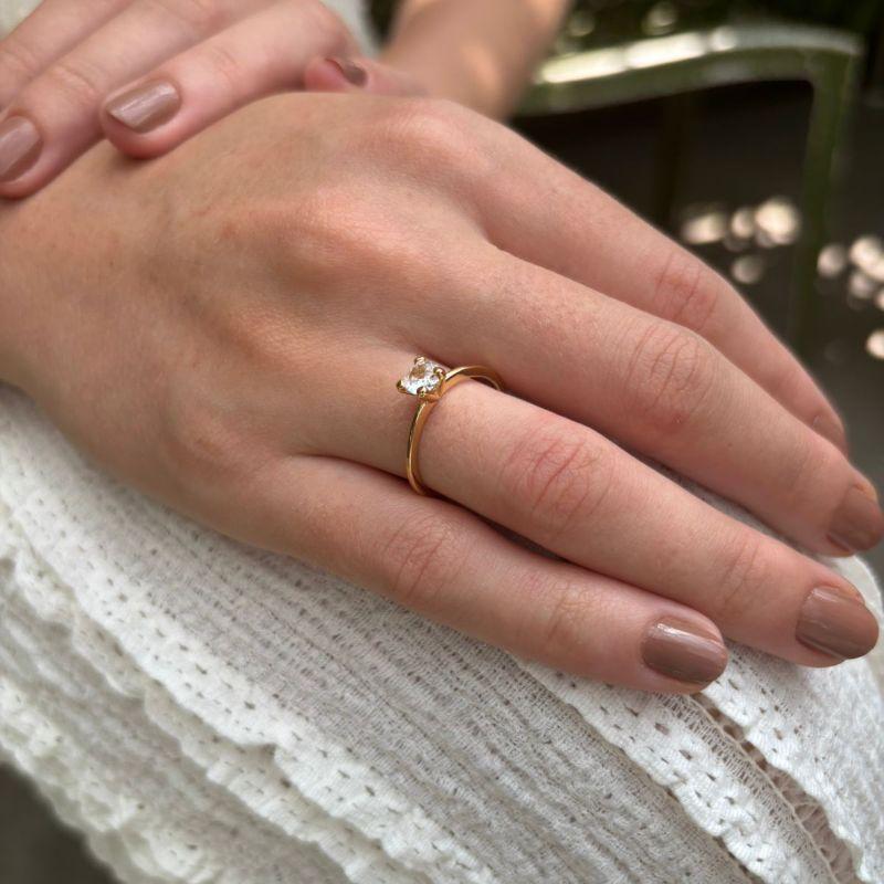 Anel Solitário Liso Best Seller Pedra Cristal Banho Ouro 18k