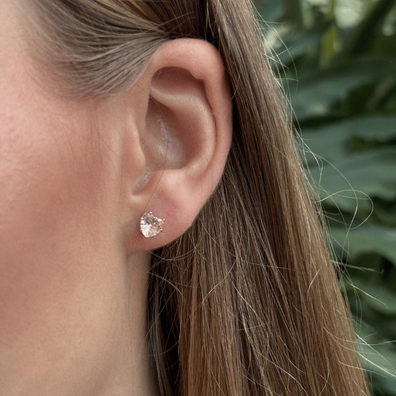 Brinco Coração Zircônias Quartzo Rosa Banhado a Ouro 18k