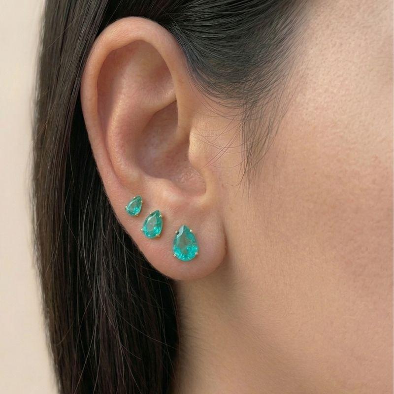 Brinco Trio de Zircônias Verde Turmalina Banhado a Ouro 18k