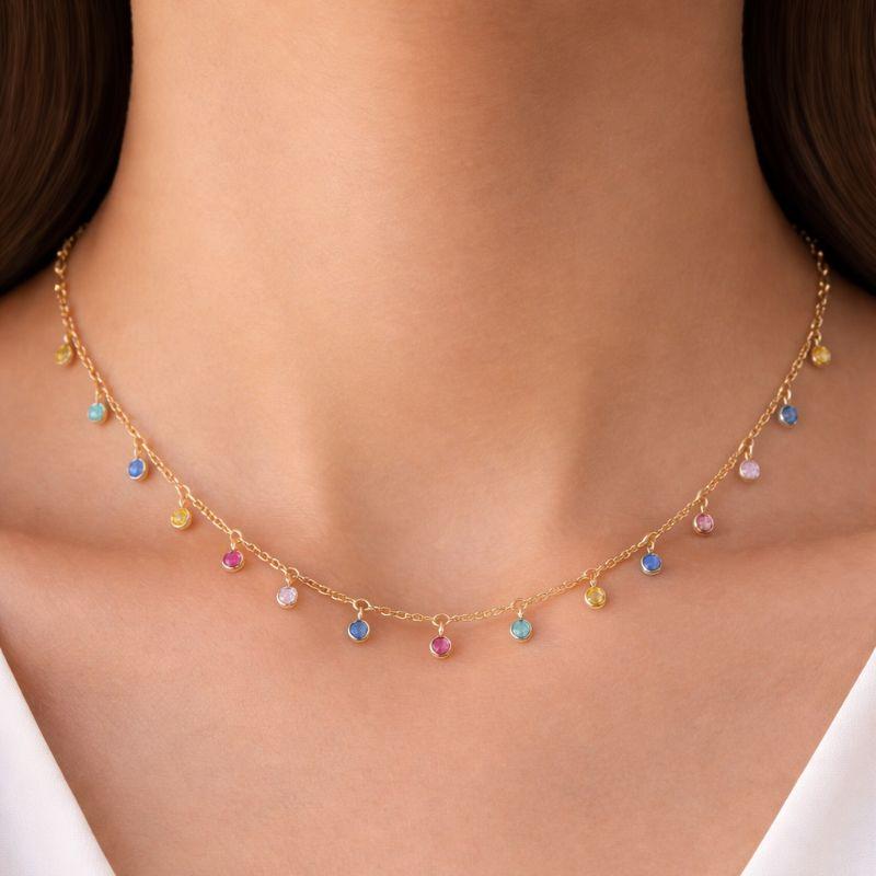 Colar Choker Arco-Íris Zircônias Coloridas 40cm Banhada a Ouro 18k
