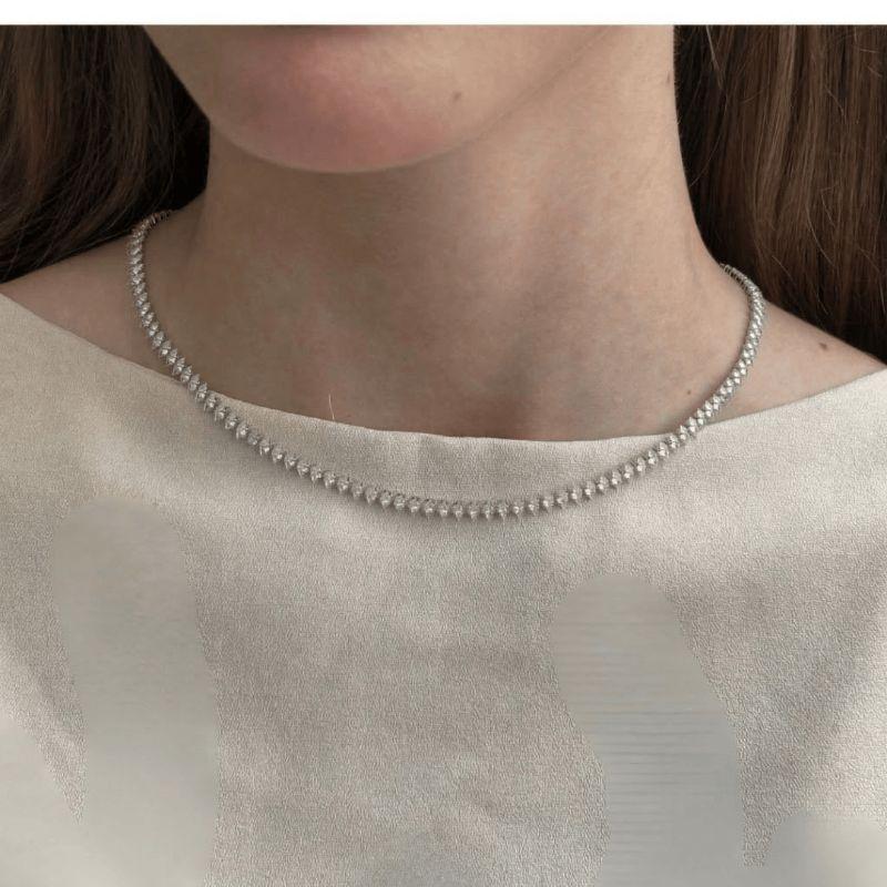 Colar Choker Riviera Zircônia Cristal Lapidação Losango 40cm Banhada a Ródio Branco