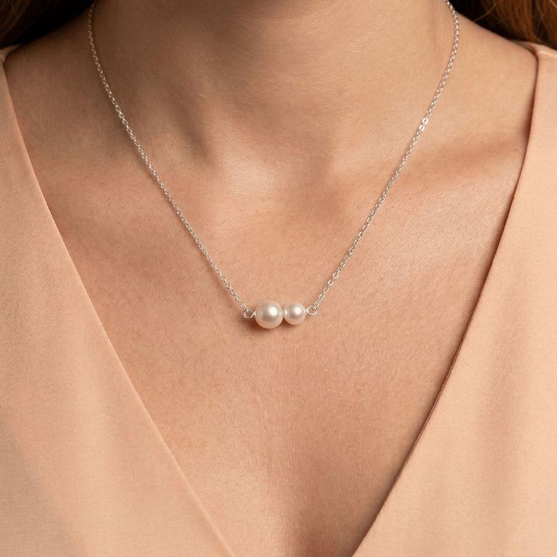 Colar Duas Pérolas Sunshine 45cm Banho Ródio