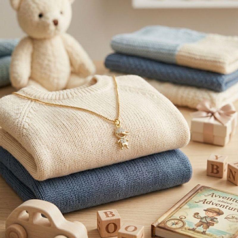 Colar Pingente Filho Menino Cravejado Microzircônias 45cm Banhado a Ouro 18k