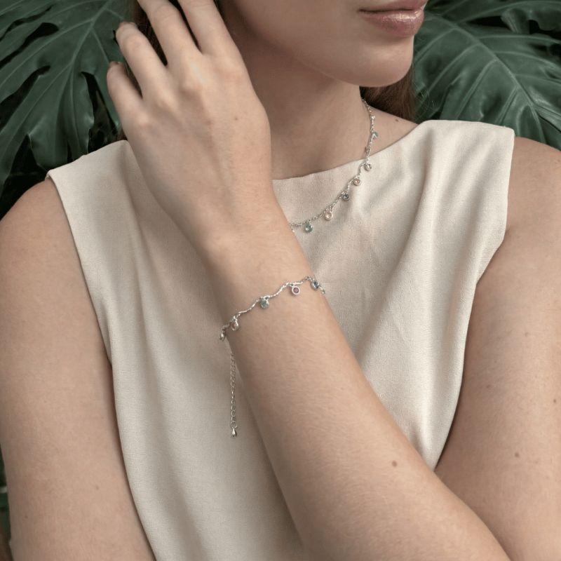 Pulseira Arco-Íris Zircônias Coloridas Banhada a Ródio Branco