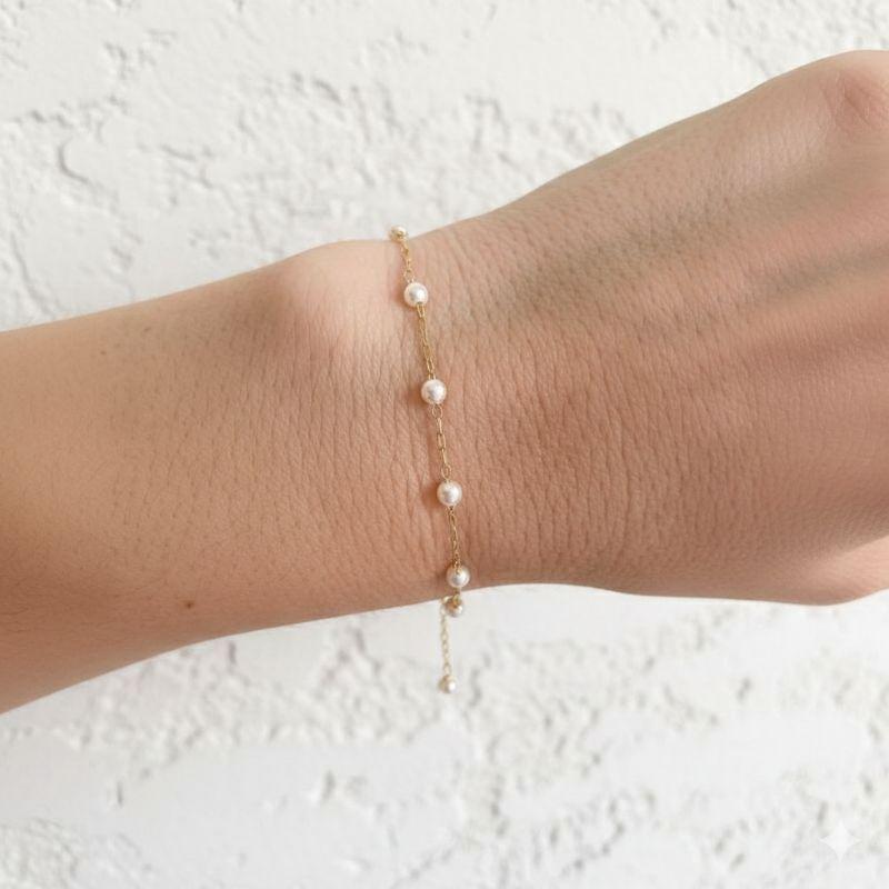 Pulseira de Bolinhas de Pérola Clássica Best Seller Banho Ouro 18k