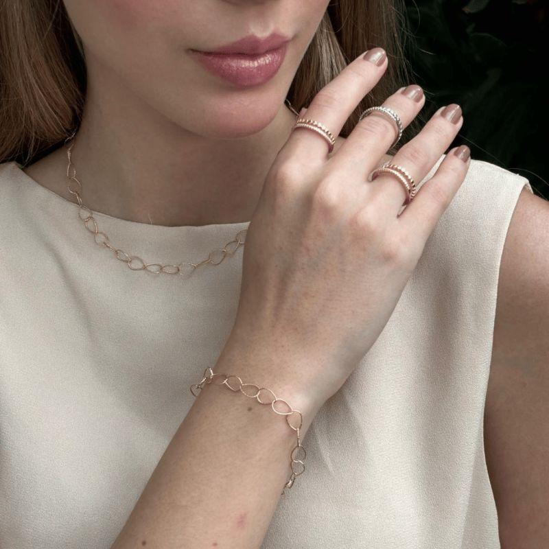 Pulseira de Elos Gota Textura Craquelada Banhada a Ouro 18k