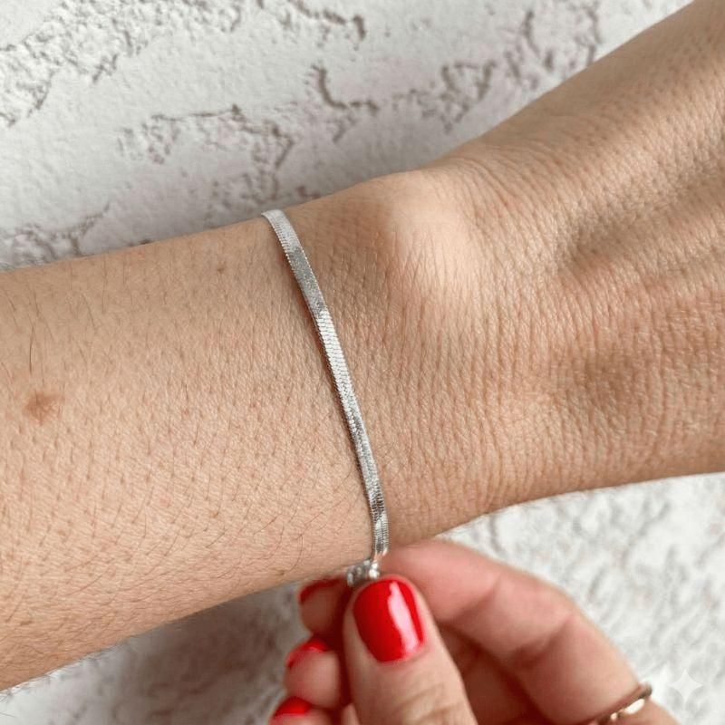 Pulseira Fita Lisa 2mm Coleção Best Seller Banho Ródio Branco