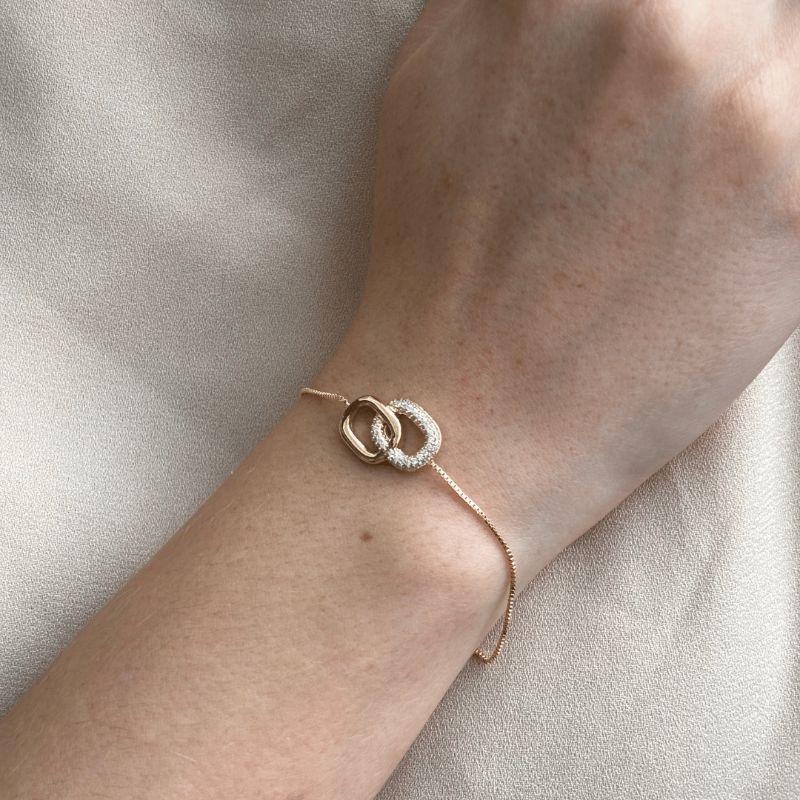 Pulseira Geométrica Retângulos Cravejado e Liso Banhada a Ouro 18k