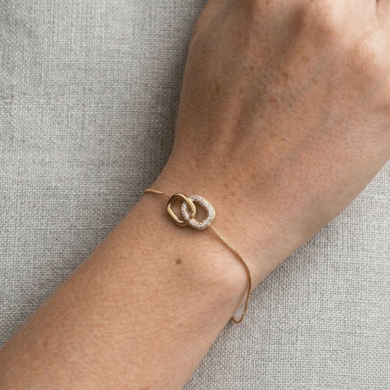 Pulseira Geométrica Retângulos Cravejado e Liso Banhada a Ouro 18k