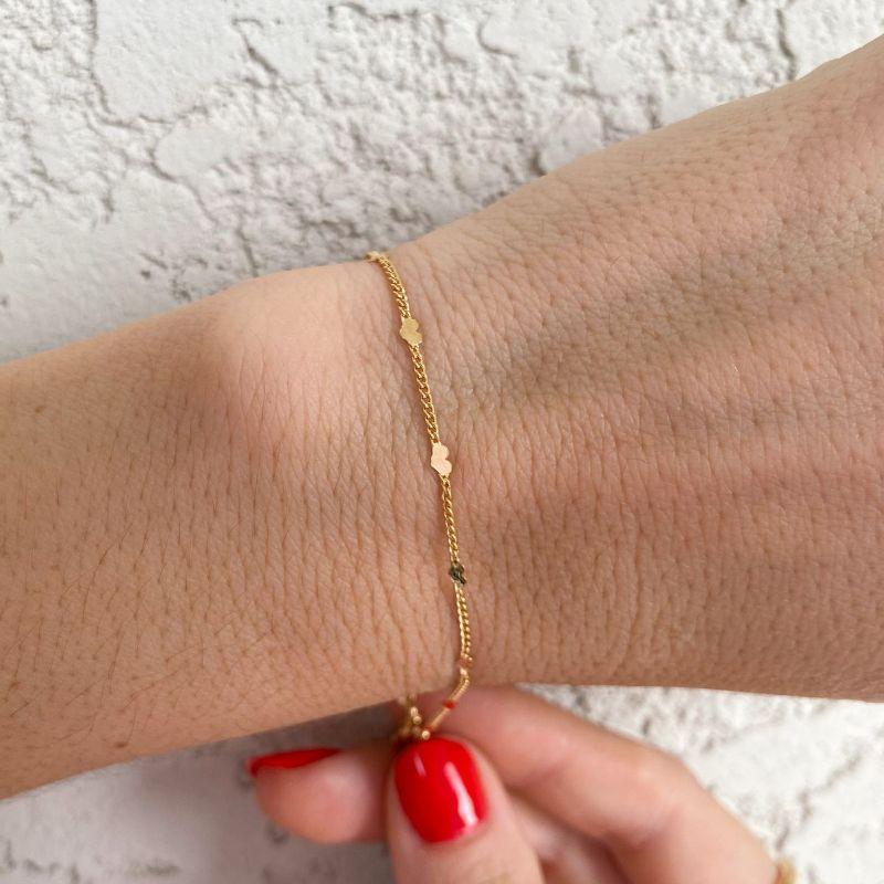 Pulseira Mini Corações Delicada Best Seller 17cm Banho Ouro 18k