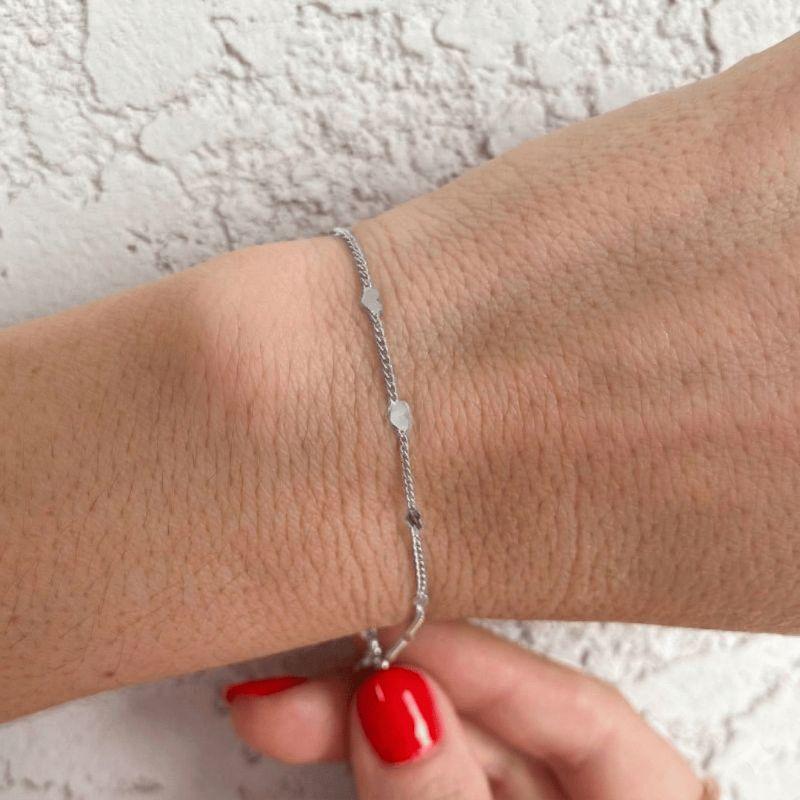 Pulseira Mini Corações Delicada Best Seller 17cm Banho Ródio Branco