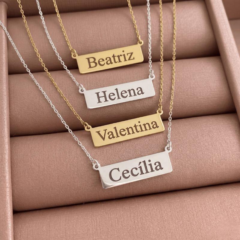 COLAR DE NOME PLACA ELEGANCE 45CM - PERSONALIZADO