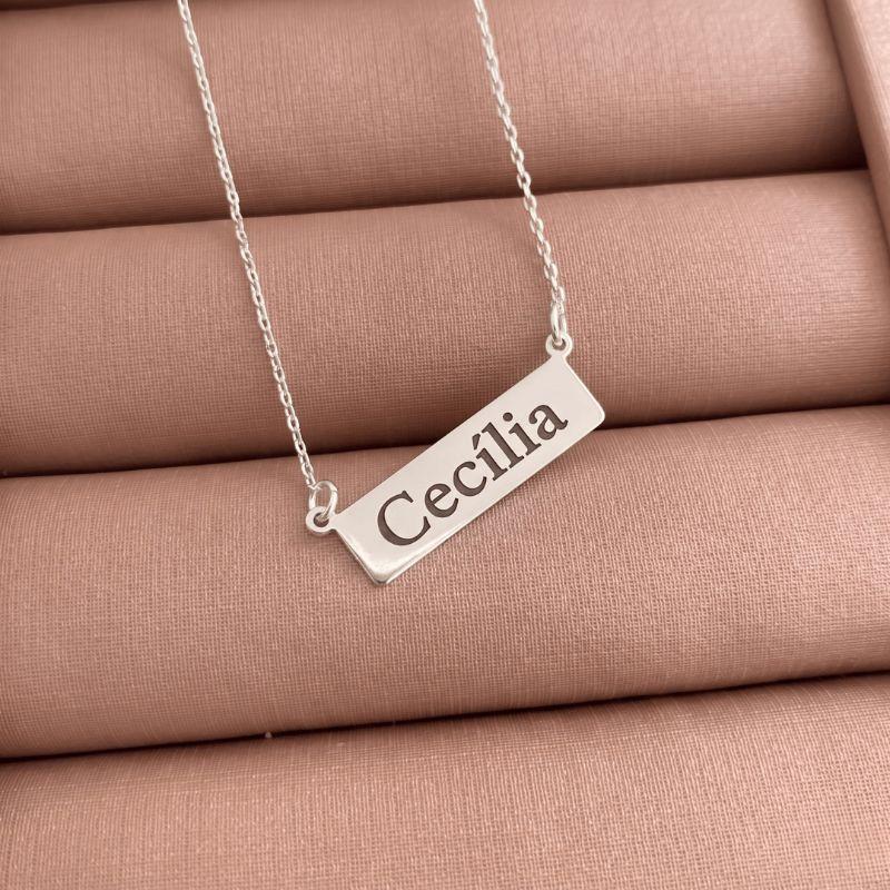 COLAR DE NOME PLACA ELEGANCE 45CM - PERSONALIZADO