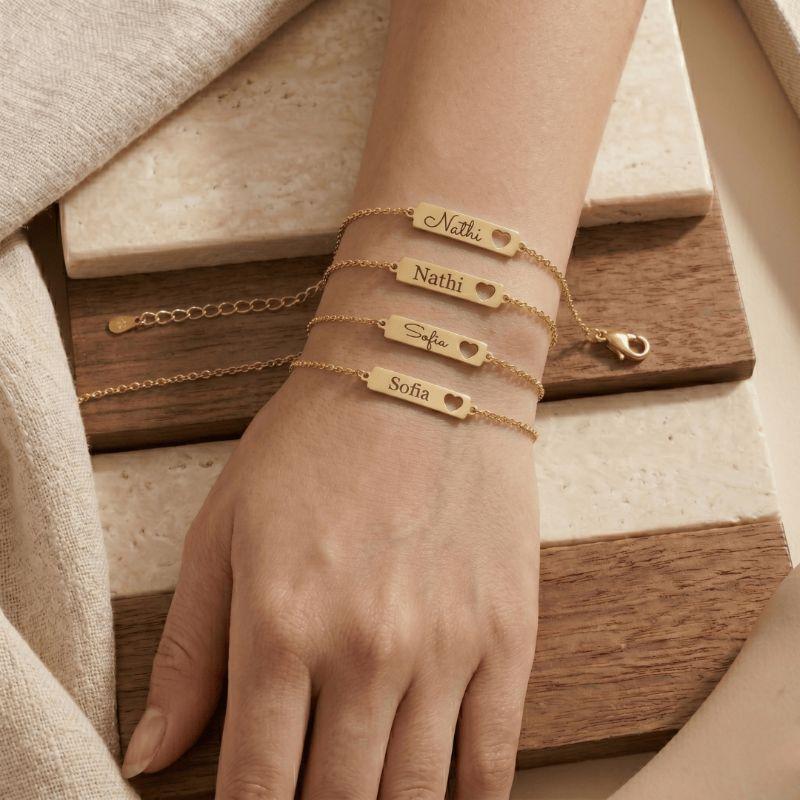Pulseira de Nome Personalizado Coração Vazado Adulto Banhada a Ouro 18k