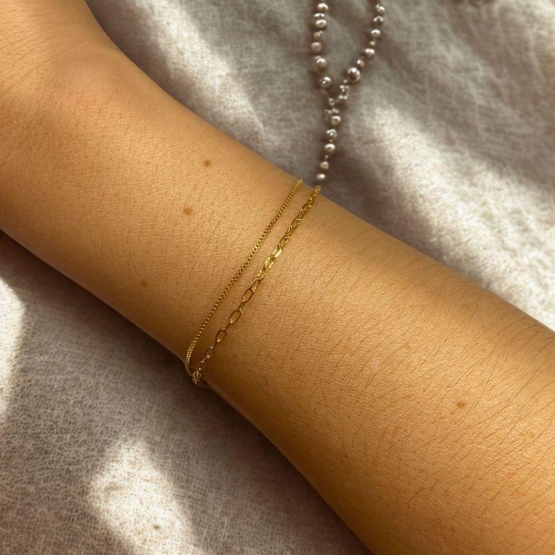 Pulseira Dupla De Elos E Veneziana Jardim Secreto Banhado Em Ouro