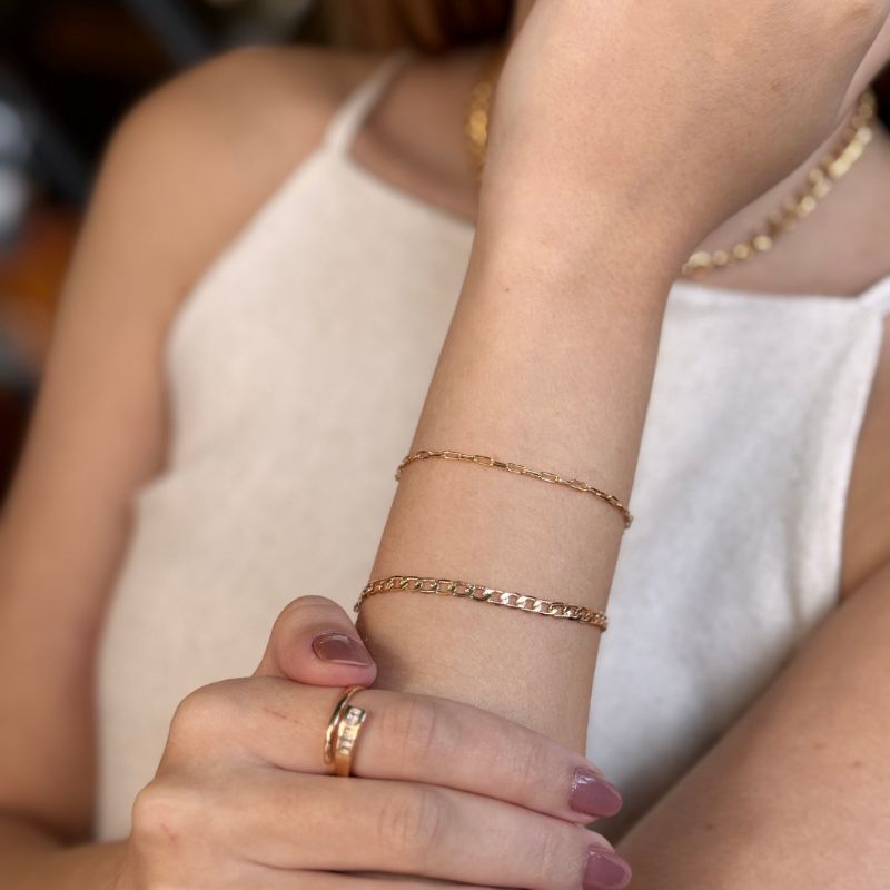 Pulseira Elos Liso Grumet Francisca Banhado Em Ródio