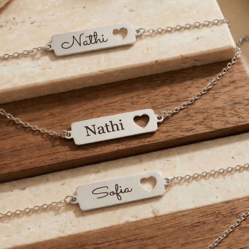 Colar de Nome Personalizado Coração Vazado Adulto 45cm Banhado Ródio Branco