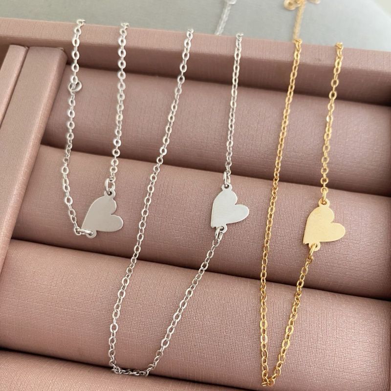 Colar Coração Liso Essencial 45CM Banhado Em Ouro