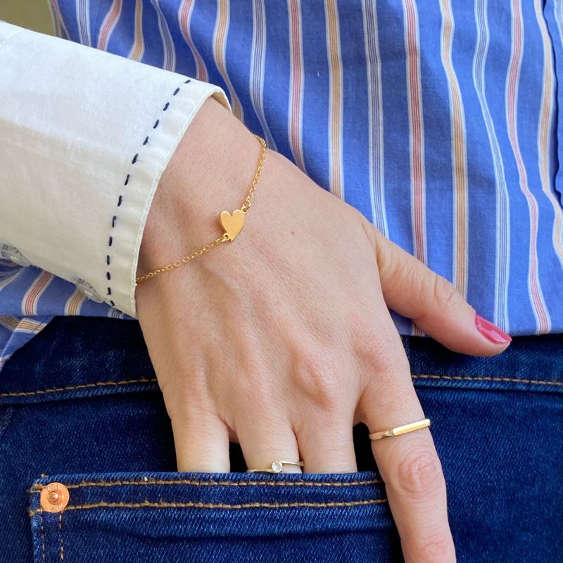Pulseira Coração Liso Home Banhado Em Ródio