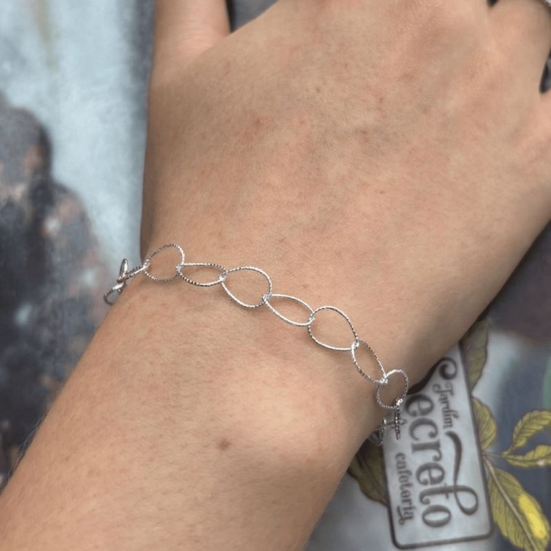 Pulseira De Elos Gota Textura Craquelada Sunshine Banhado Em Ródio