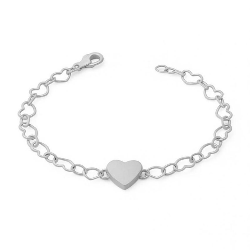 Pulseira Coração Com Elos De Coração Essencial Banhado Em Ródio