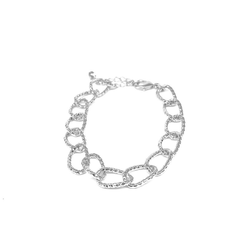 Pulseira De Elos Detalhados Essencial Banhado Em Ródio