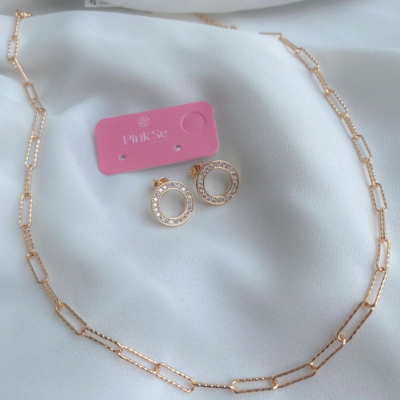 Colar Choker Elos Craquelado Lis 40CM Banhado Em Ouro