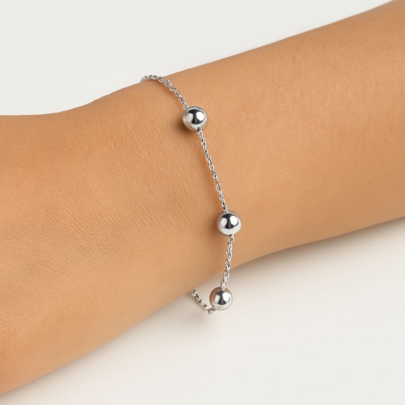 Pulseira Bola Lisa Essencial Banhado Em Ródio