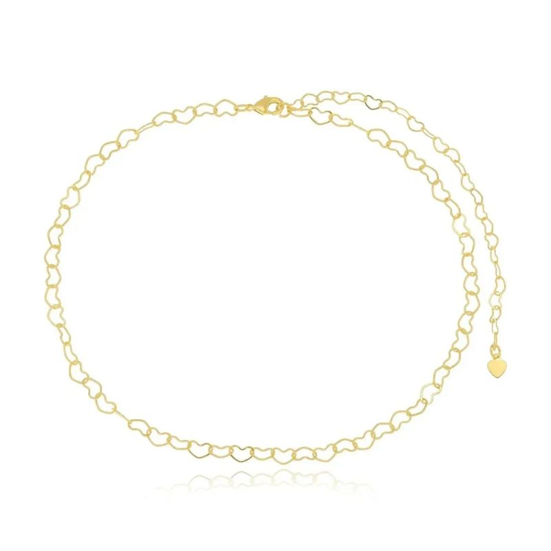 Colar Chocker Elos De Coração Essencial 40CM Banhado Em Ouro