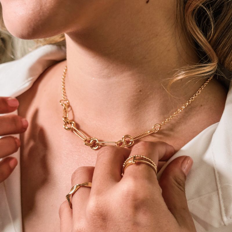 Colar Choker Elos E Nó Texturizados Aura 40CM Banhado Em Ródio