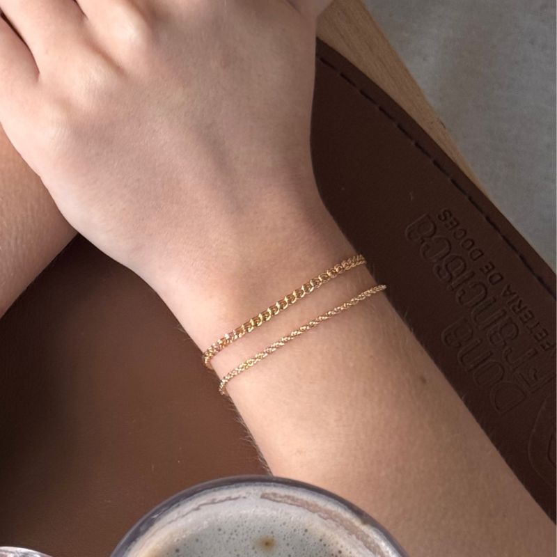 Pulseira Elos Duplos Delicado Francisca Banhado Em Ouro