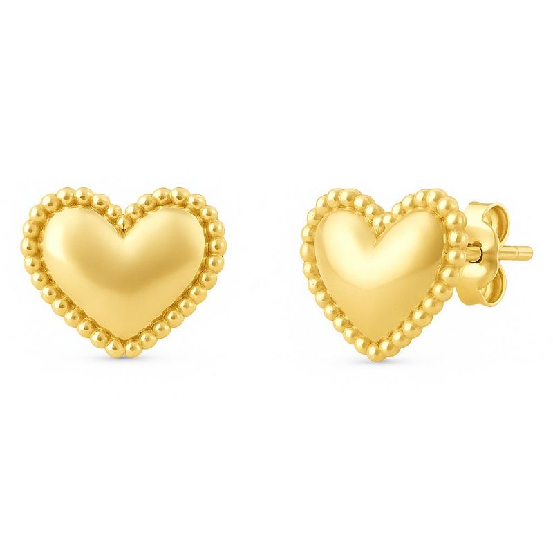 Brinco Coraçào Com Bolinhas Liso Essencial Banhado Em Ouro