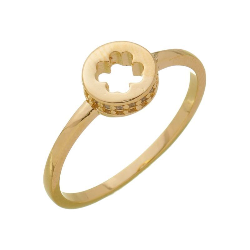 Anel De Trevo Da Sorte Cravejado Essencial Banhado Em Ouro 18k