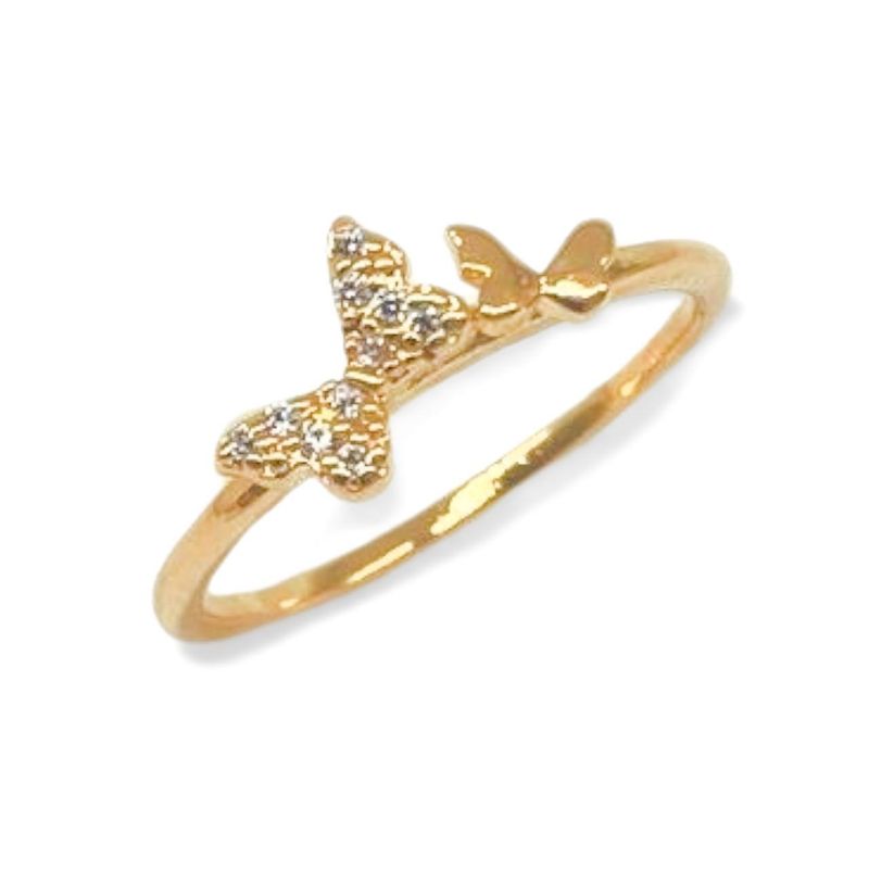 Anel Borboletas Tica Banhado Em Ouro 18k