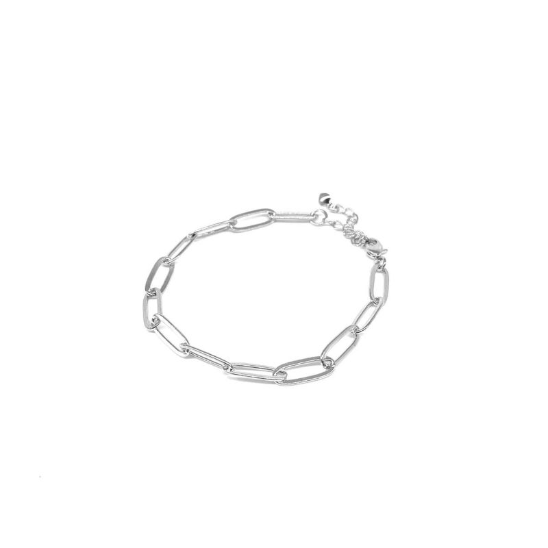 Pulseira De Elos Retangular Liso Essencial Banhado Em Ródio