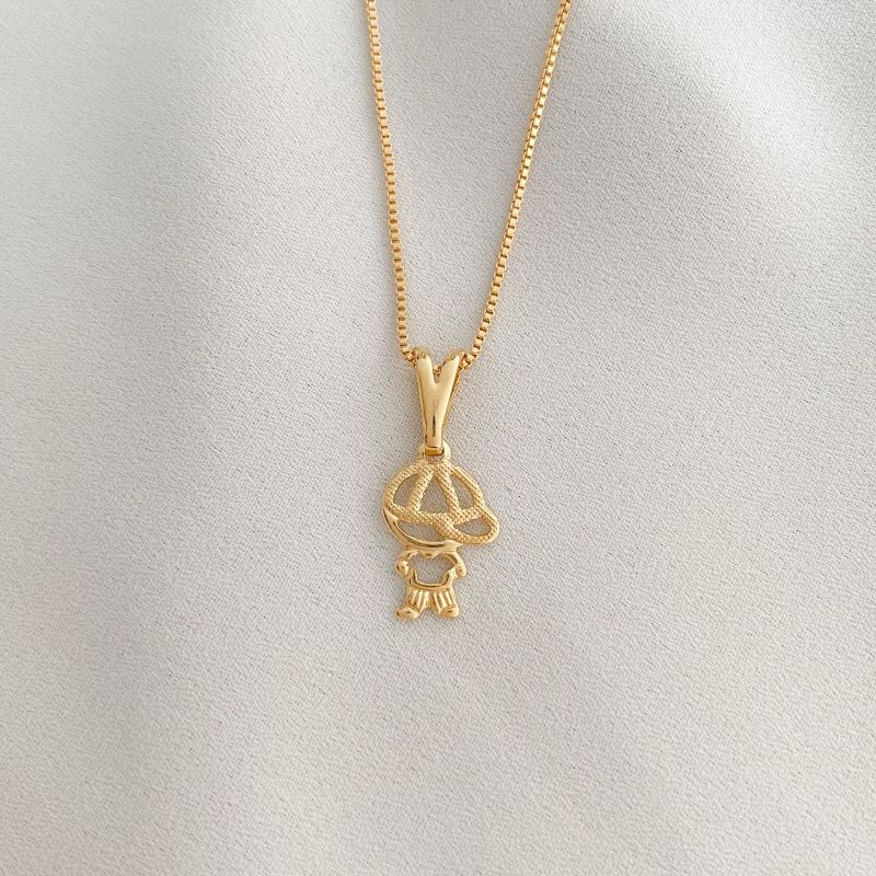 Colar Filho Menino Liso Craquelado Coleção Essencial 45CM Banhado Em Ouro