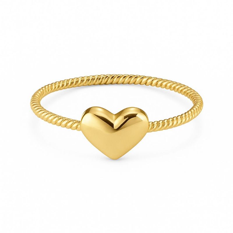 Anel Coração Lateral Corda Essencial Banhado Em Ouro 18k
