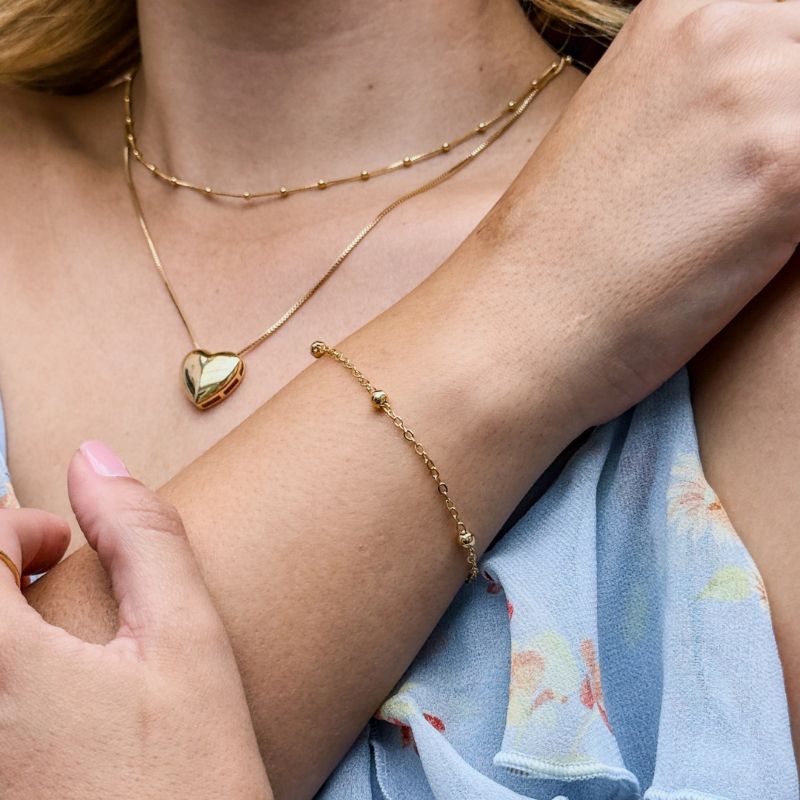 Pulseira De Bolinhas Médias Lisa Aura Banhado Em Ouro